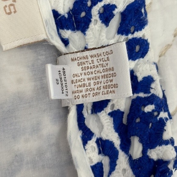 Chico's Women’s Cotton Eyelet Open Front Jacket Cardigan White/Blue Size L - Picture 11 of 13